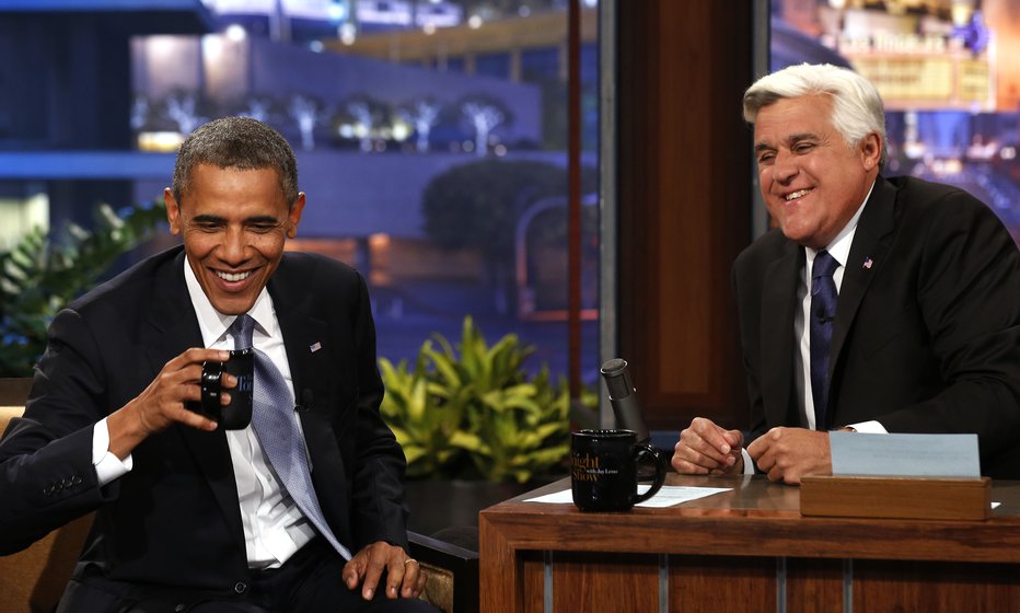 Fotografija: Barack Obama in Jay Leno. FOTO: Reuters Pictures
