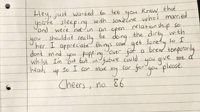 Pismo, ki ga je prejel ljubimec. FOTO: Reddit

