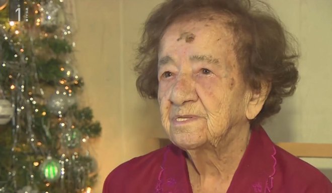 Julijana Zakrajšek (110), najstarejša živeča Slovenka, kot dobra novica na TV Slovenija FOTO: RTV SLOVENIJA
