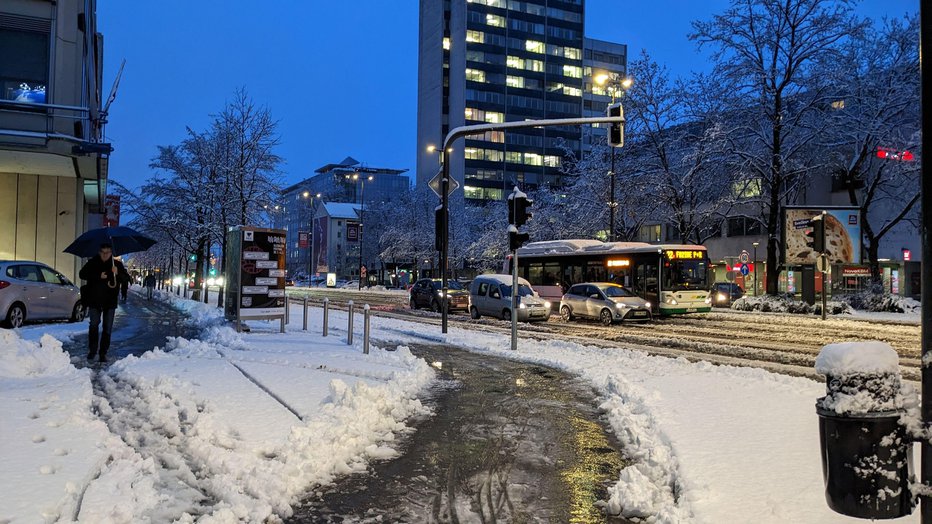Fotografija: Snežni utrinki iz Ljubljane. FOTO: A. L.
