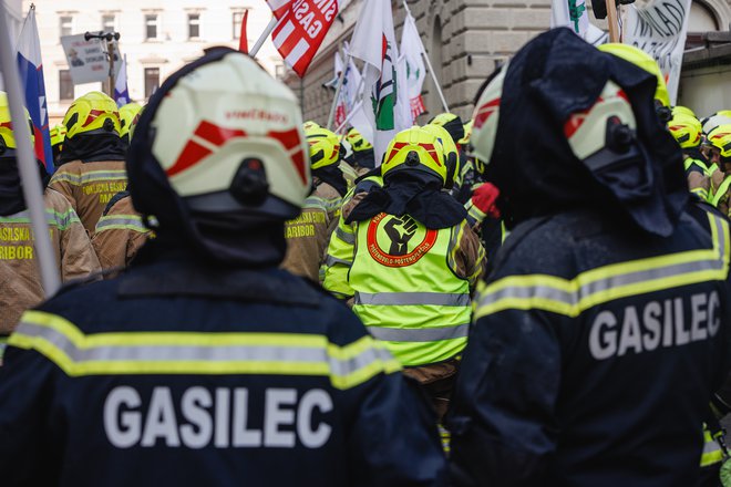 Protest gasilcev, 16. februar 2023. FOTO: Črt Piksi

