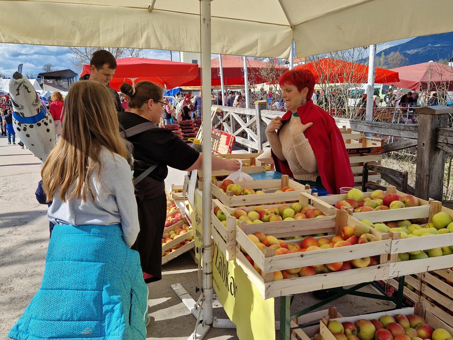 Fotografija: Žabkarjevi iz Straže pri Raki so ponujali jabolka z domače kmetije. FOTOGRAFIJE: Tanja Jakše Gazvoda