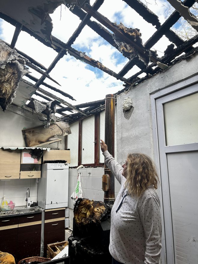 Melita Anita Vodišek kaže razdejanje, ki ga je povzročil ogenj. FOTO: Moni Černe