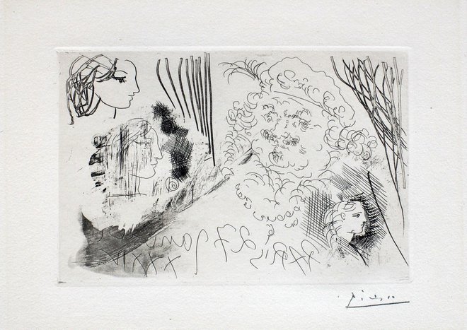 Na razstavi je tudi slika Pabla Picassa Rembrandt in tri ženske glave, 1934.