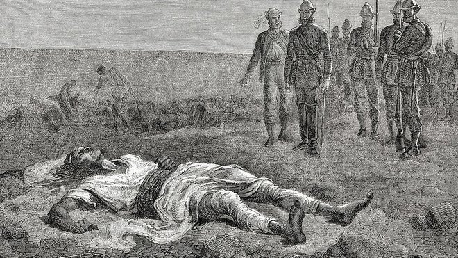 Grafika, ki prikazuje smrt etiopskega cesarja Tevodrosa leta 1868. FOTO: Getty Images