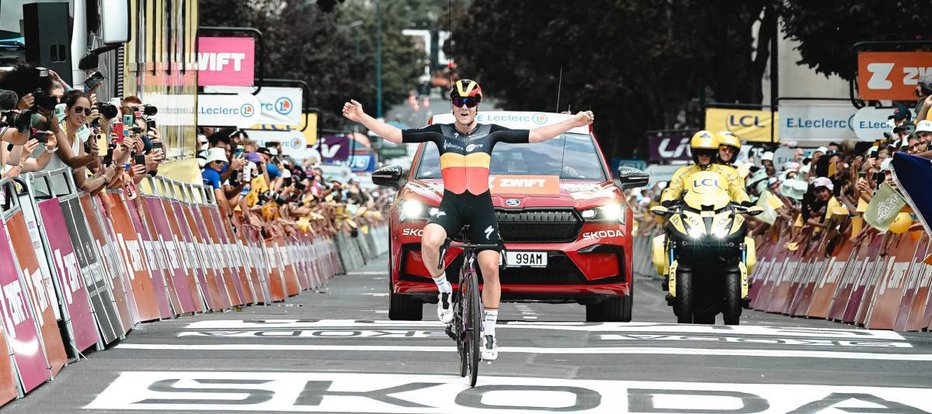 Fotografija: Belgijska državna prvakinja prva skozi cilj 1. etape ženskega Toura 2023. FOTO: A.s.o/thomasmaheux Delo