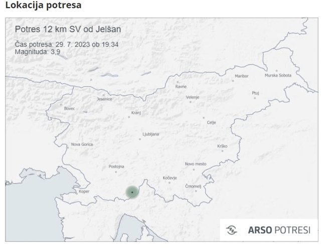 Lokacija potresa FOTO: Arso