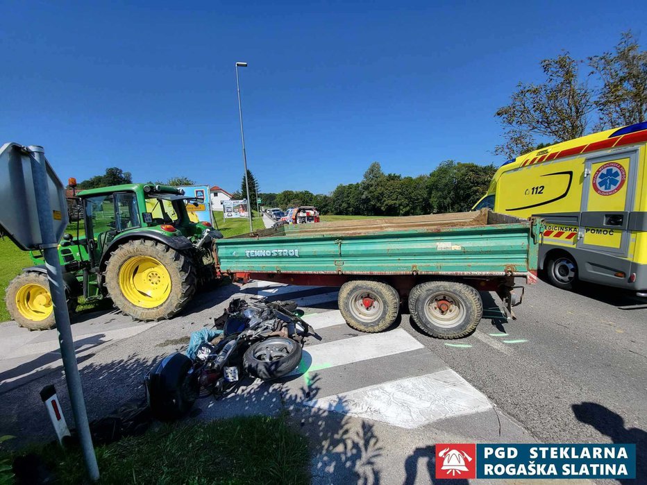 Fotografija: Trčila sta traktor in motorno kolo. FOTO: Pgd Steklarna Rogaška Slatina