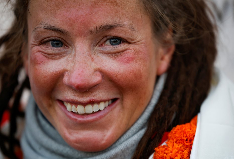 Fotografija: Norveška alpinistka Kristin Harila, ki je osvojila vseh 14 osemtisočakov v le 92 dneh. FOTO: Navesh Chitrakar/Reuters