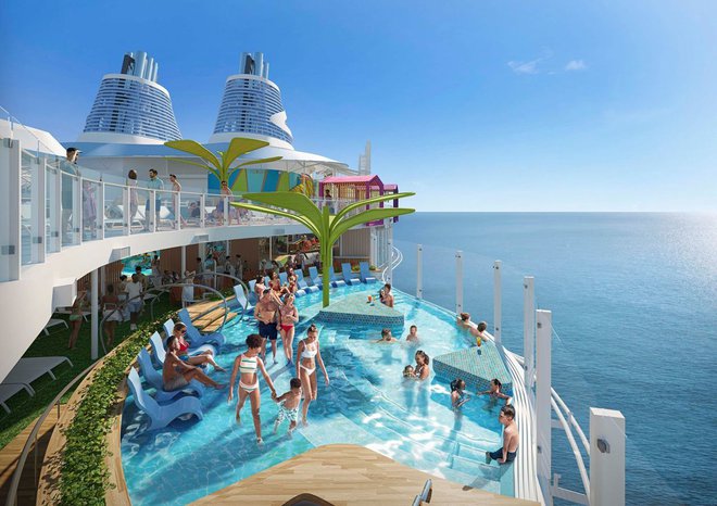 Na krovu bo sedem bazenov in devet bazenov z masažnimi šobami. FOTO: Royal Caribbean