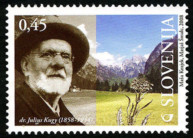 Pošta Slovenije je leta 2008 izdala znamko s podobo Juliusa Kugyja. VIR: Pošta Slovenije