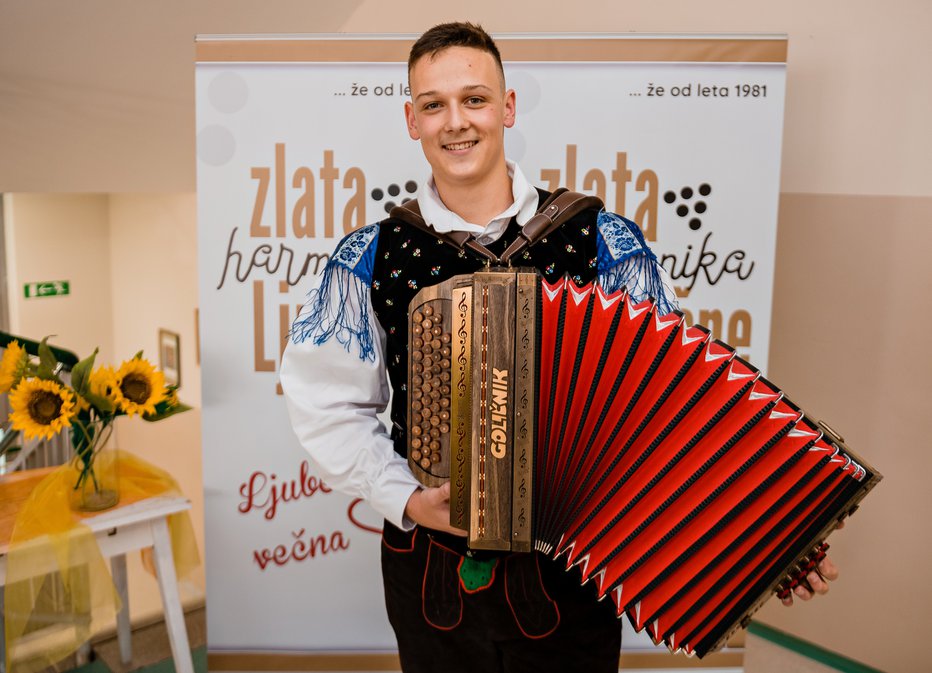 Fotografija: Ambrož Goličnik, letošnji absolutni zmagovalec Zlate harmonike Ljubečne. FOTO: osebni arhiv A. G.