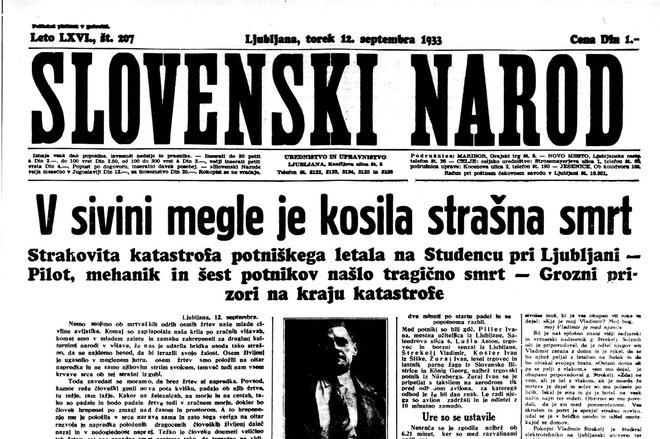 O prvi letalski nesreči je poročal tudi Slovenski narod. Vir: Digitalna knjižnica Slovenije