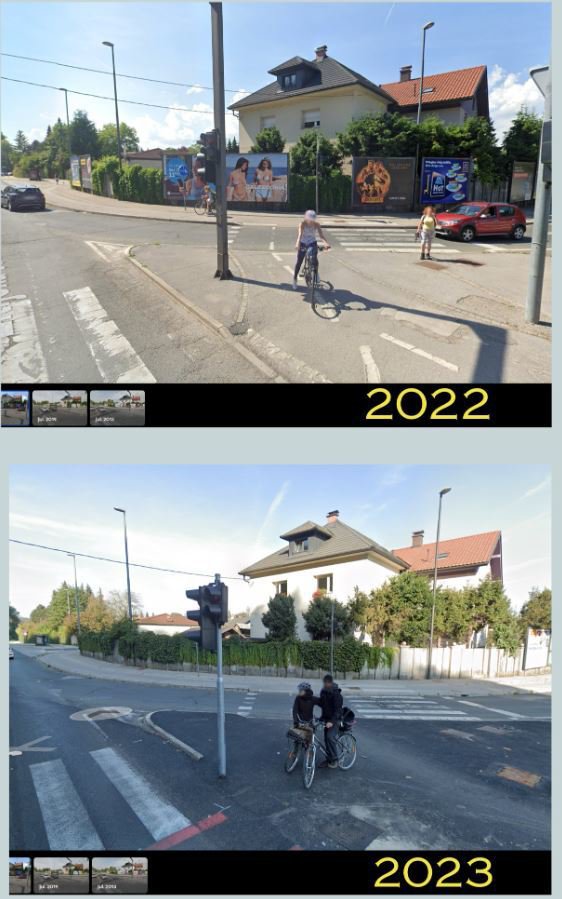 Križišče Litijske in Kajuhove je 'očiščeno' reklam. FOTO: Zaslonski Posnetek, Facebook