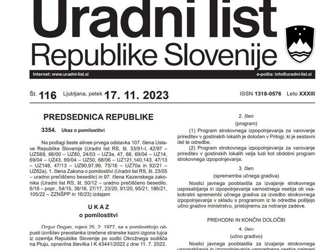 Gre za tujko Ozgur Dogan, tako razkriva nedavna objava v Uradnem listu Republike Slovenije. FOTO: Uradni List