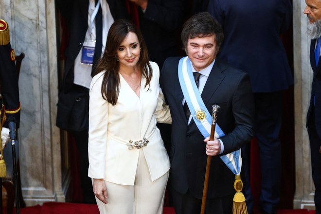 Nova podpredsednica Argentine Victoria Villarruel in argentinski predsednik Javier Milei FOTO: Matias Baglietto Reuters