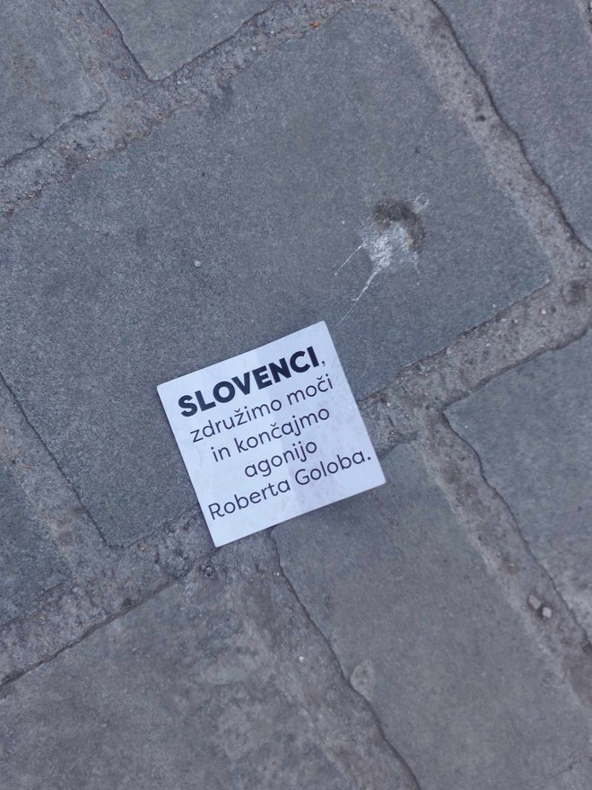Listki na ljubljanskih ulicah, ki so jih trosili udeleženci shoda. FOTO: Bralka