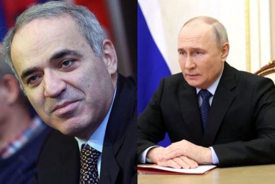 Fotografija: Gari Kasparov in Vladimir Putin. FOTO: Tadej Regent/Sergei Ilyin Via Reuters