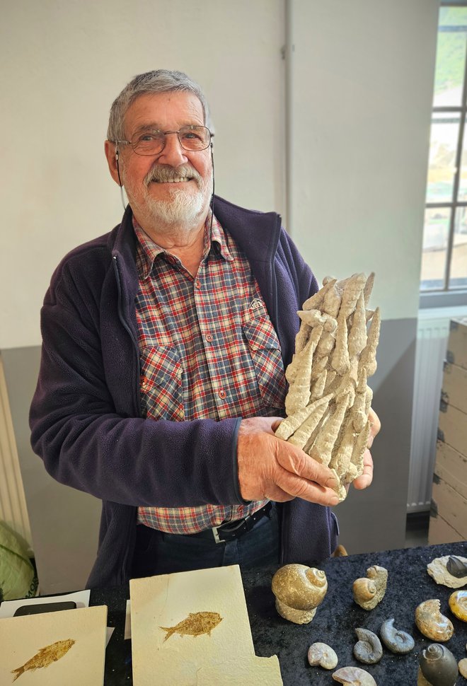 Zbiralec fosilov Jožef Peter Batič s 180 milijonov let starimi okameninami polžev